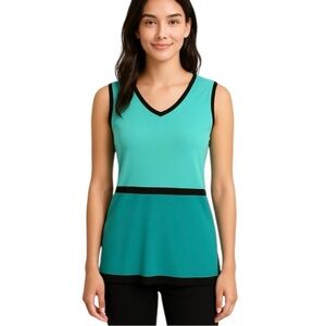 Misook Knit Sleeveless Color Block Tunic Aqua Turquoise Size S